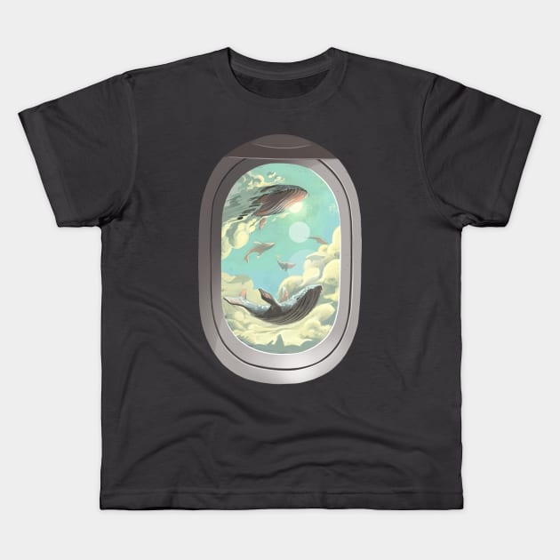 Flying whales Kids T-Shirt by Moi Escudero